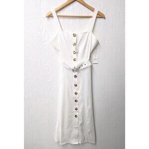 NWT Forever 21 White Belted Linen Stretch Woven Midi Dress Size XL Minimalist